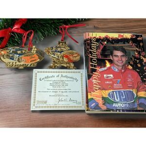 2 Jeff Gordon Christmas Ornaments & 15 Holiday Cards Vintage NASCAR